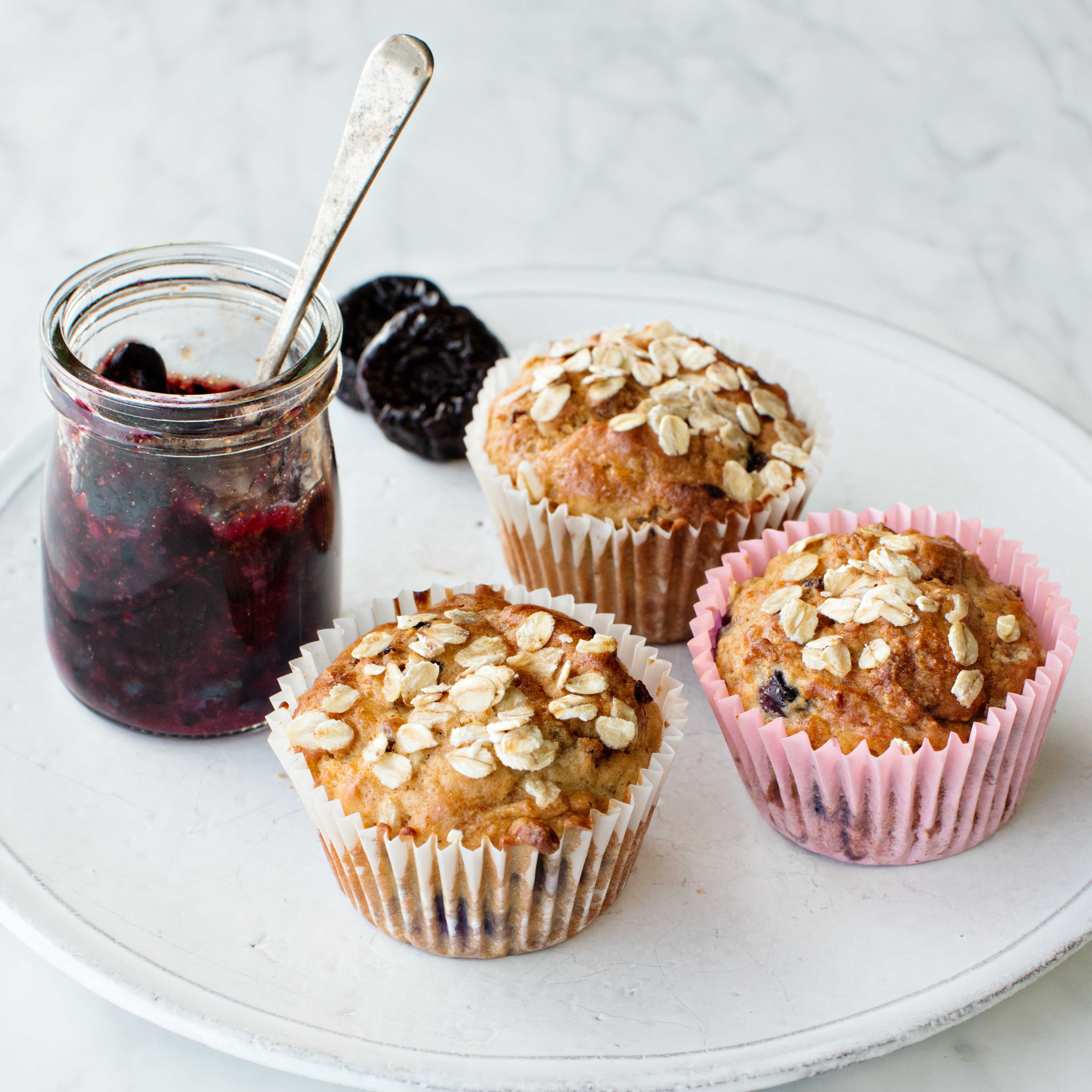Oatmeal Muffins with Prunes and Blueberries