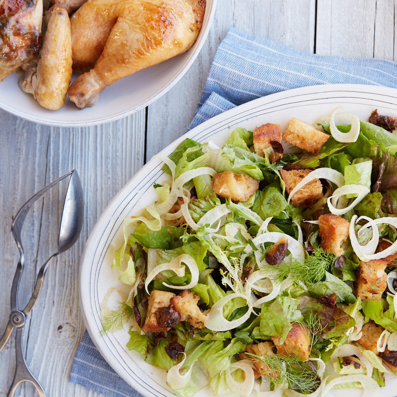 Roast Chicken with Prune and Fennel Bread Salad