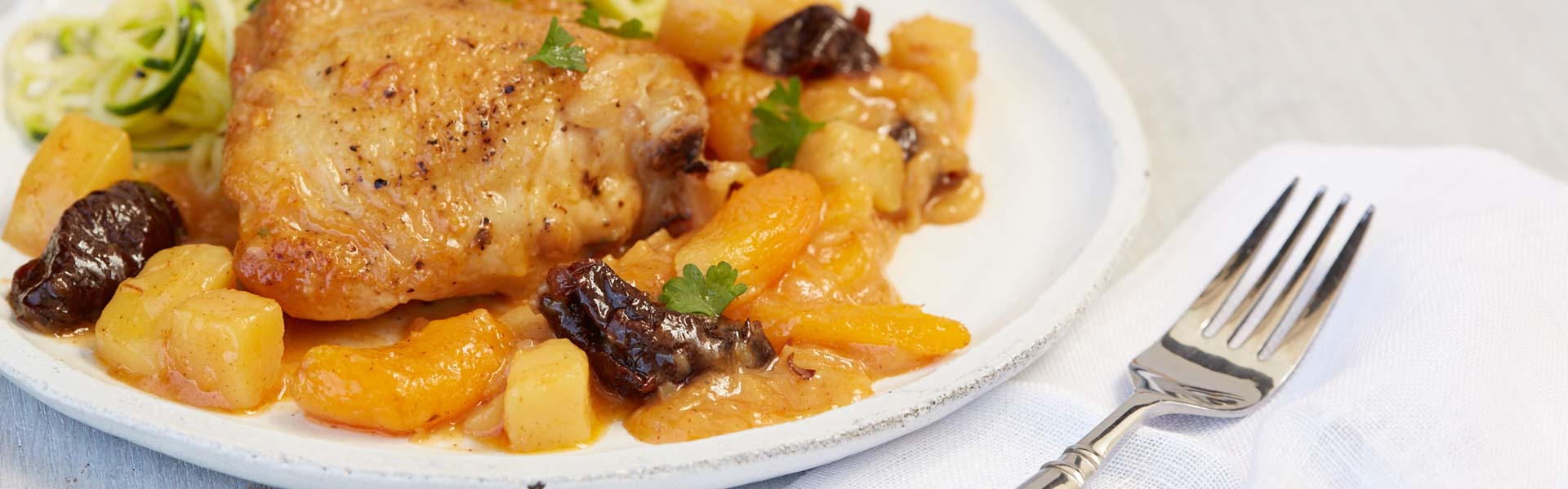 Braise chicken in a slow cooker with Sunsweet prunes and dried apricots for a sweet-savory dish everyone will love.