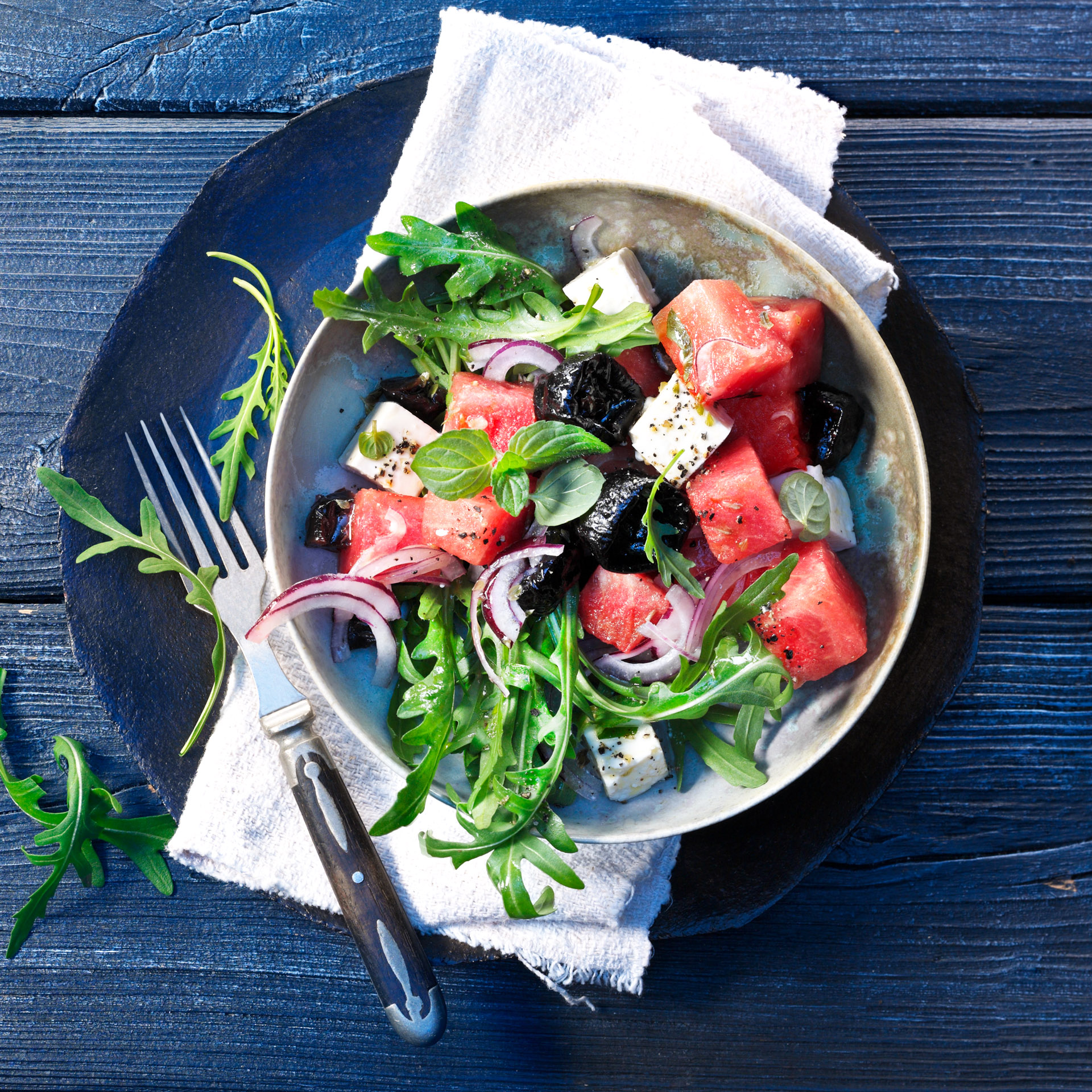 Watermelon Salad with Feta and Arugula