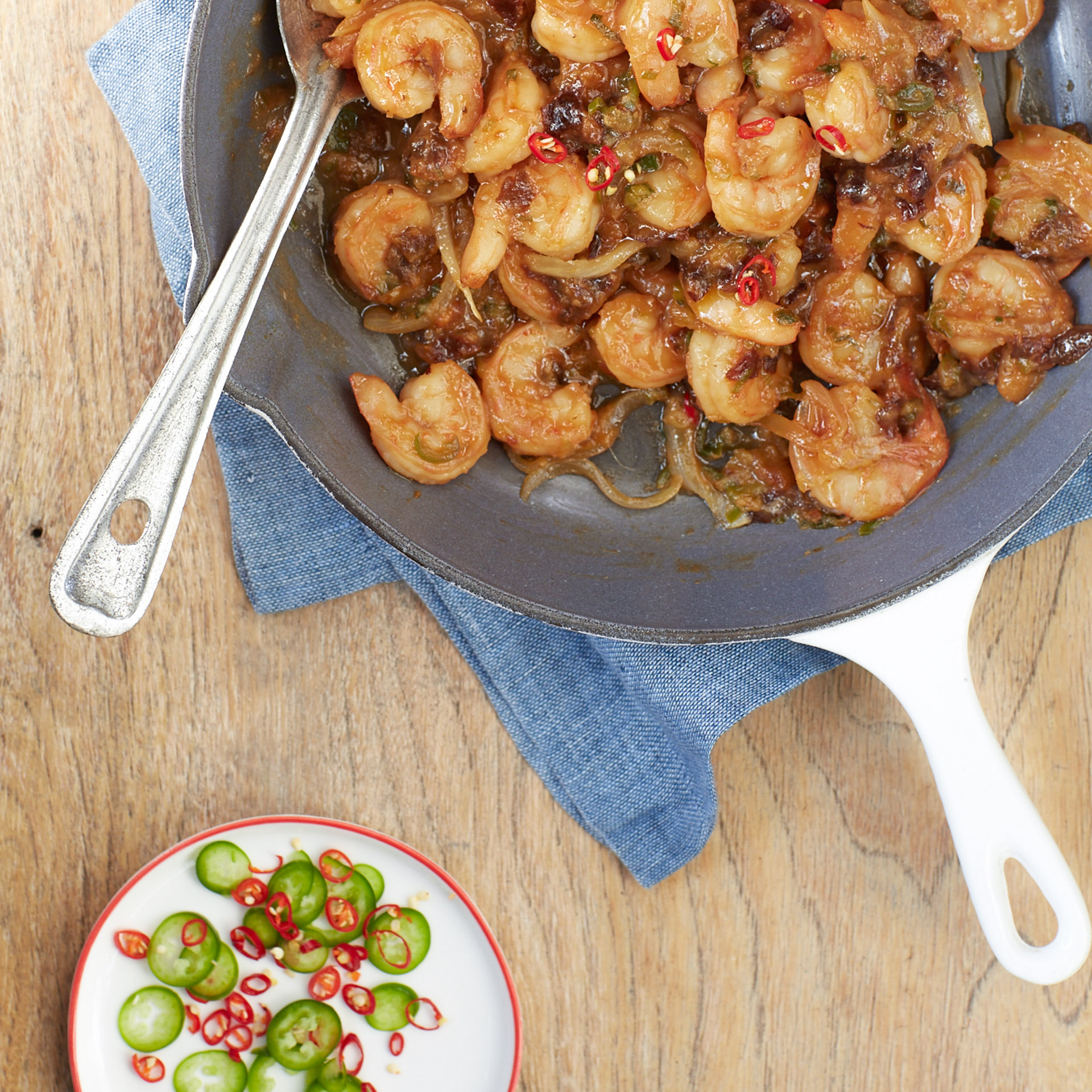 Chili Shrimp Stir-Fry with Lemon, Cilantro, and Prunes